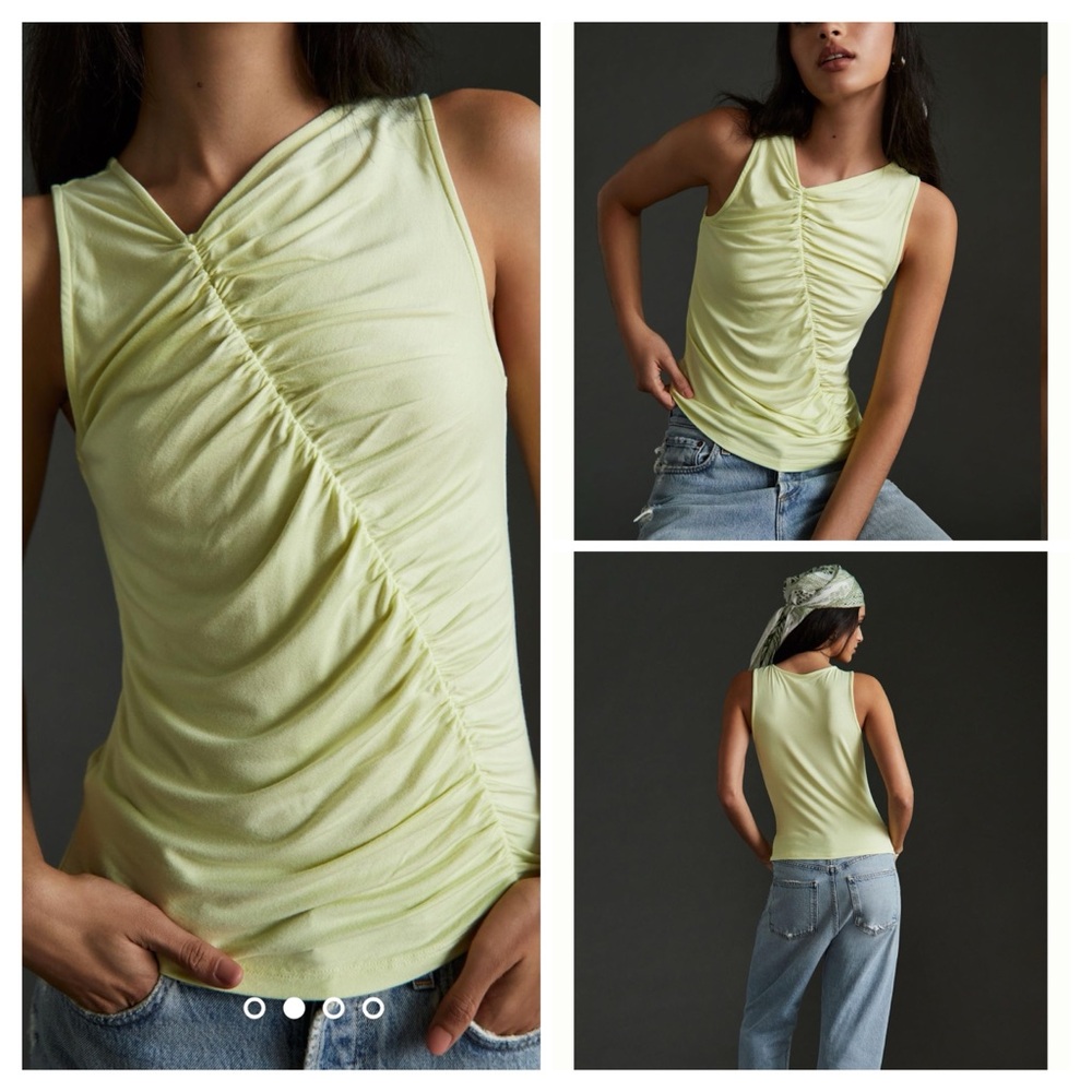 By Anthropologie diagonal ruched sleeveless tank top lime minimalist corky - Picture 1 of 9